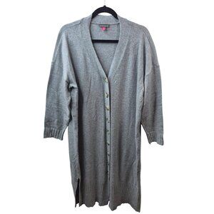 Vince Camuto Sweater Womens 1X Gray Cardigan Duster V Neck Knit